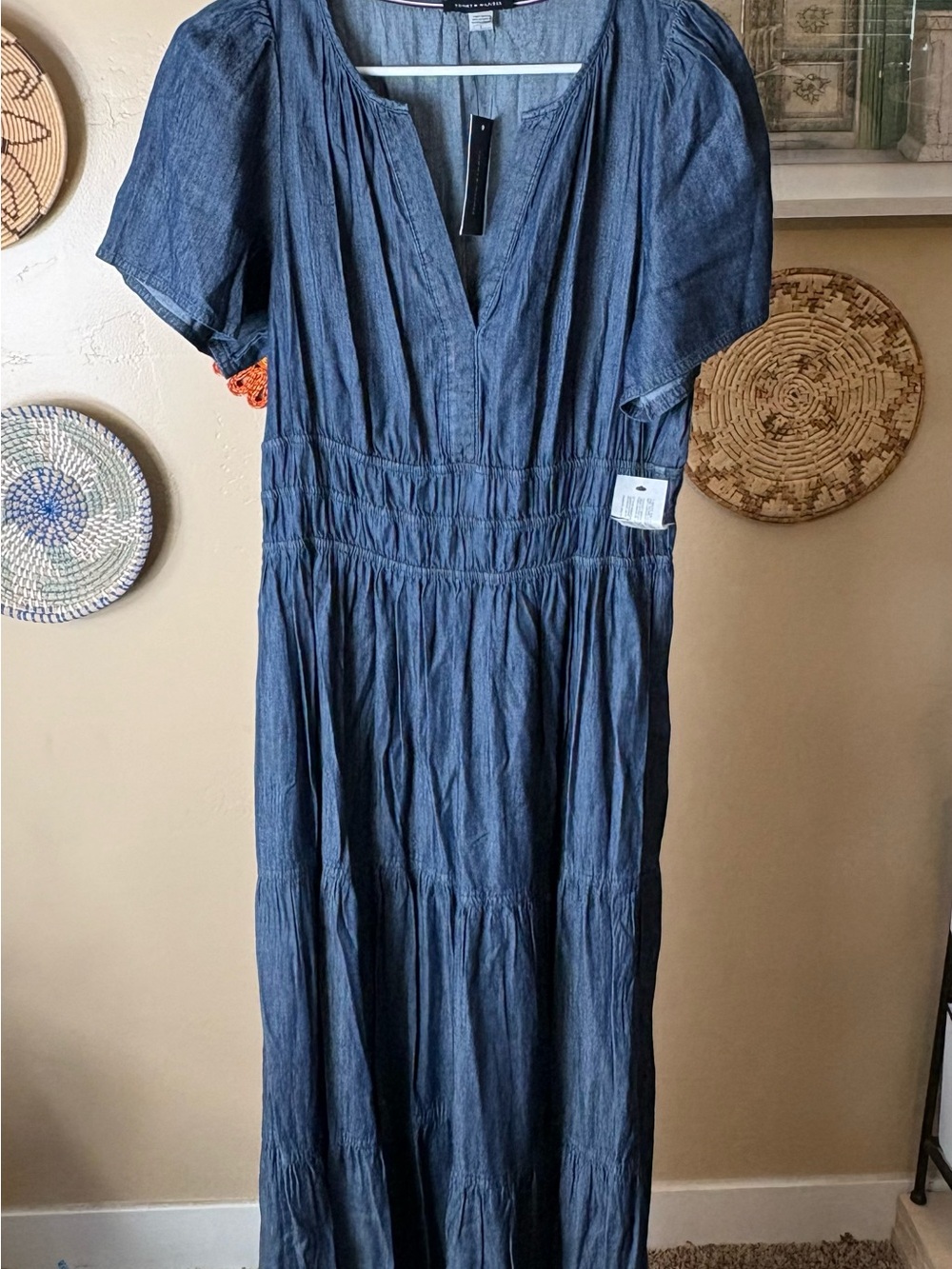 Tommy Hilfiger Blue Chambray Smocked Maxi Dress